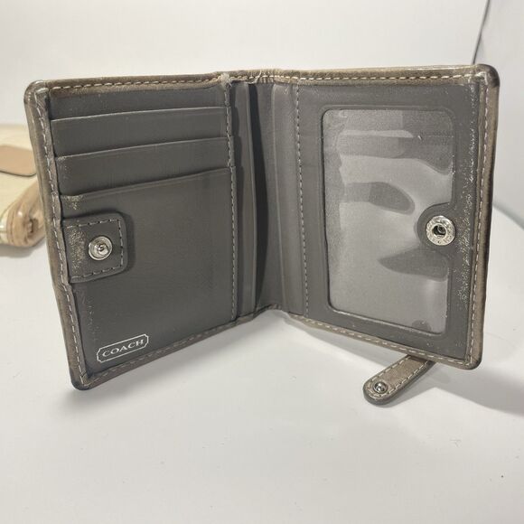 Lot of 2 Coach Tan Gray Signature Canvas Leather Wristlet Wallet Signature - Picture 13 of 16